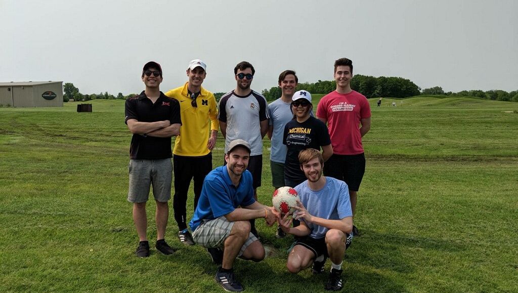 The team at a foot golf course